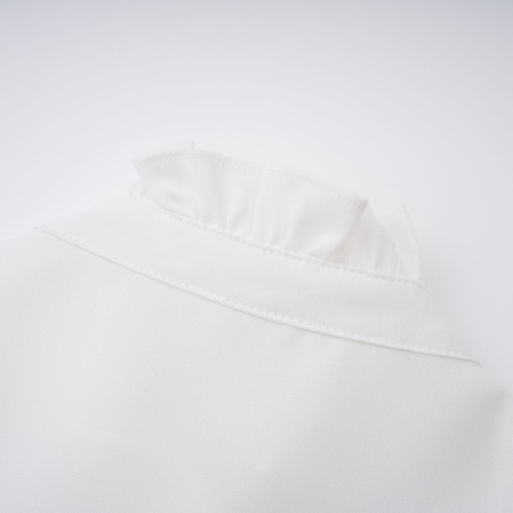 Paulette white bowknot shirred-panel ruffled shirt