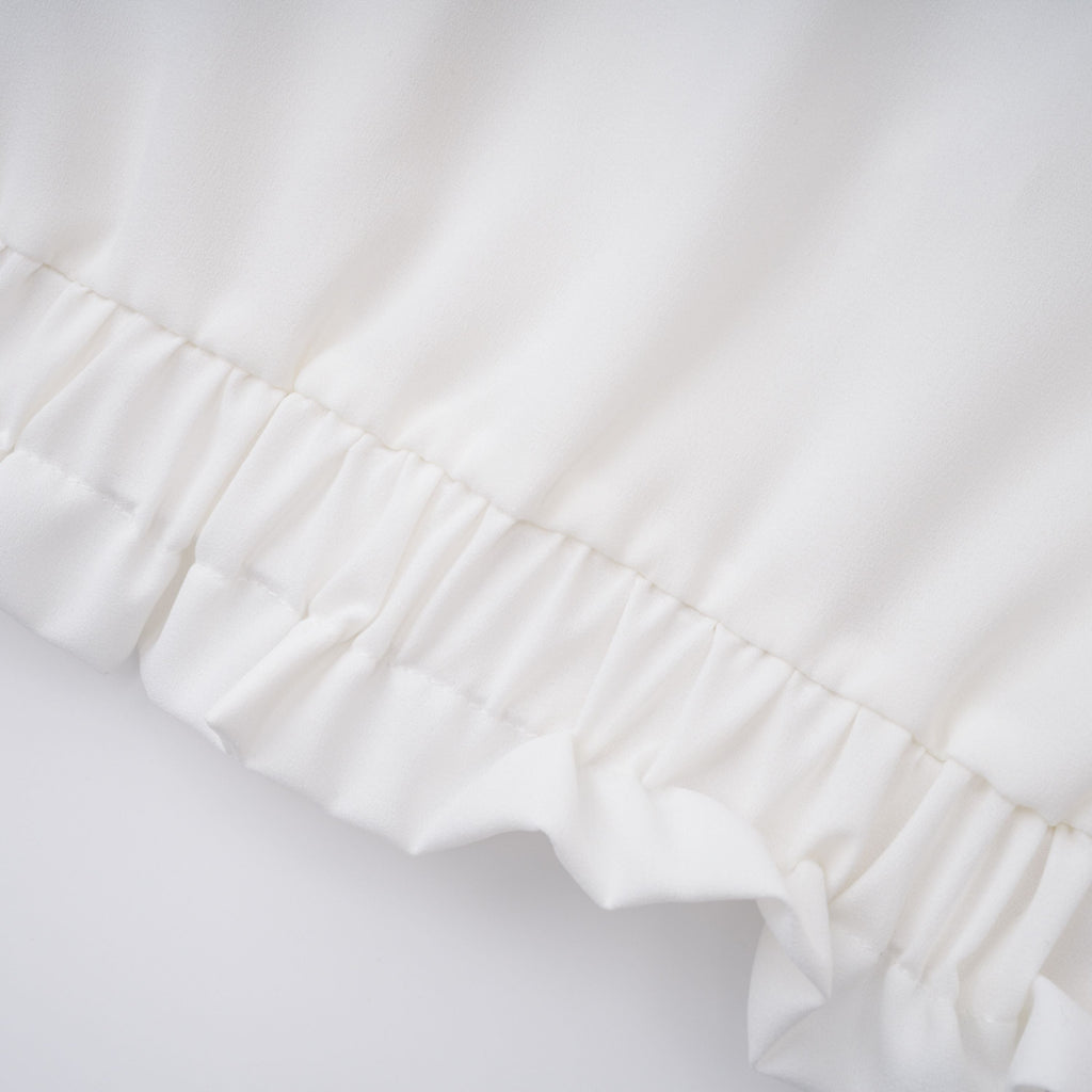 Paulette white bowknot shirred-panel ruffled shirt