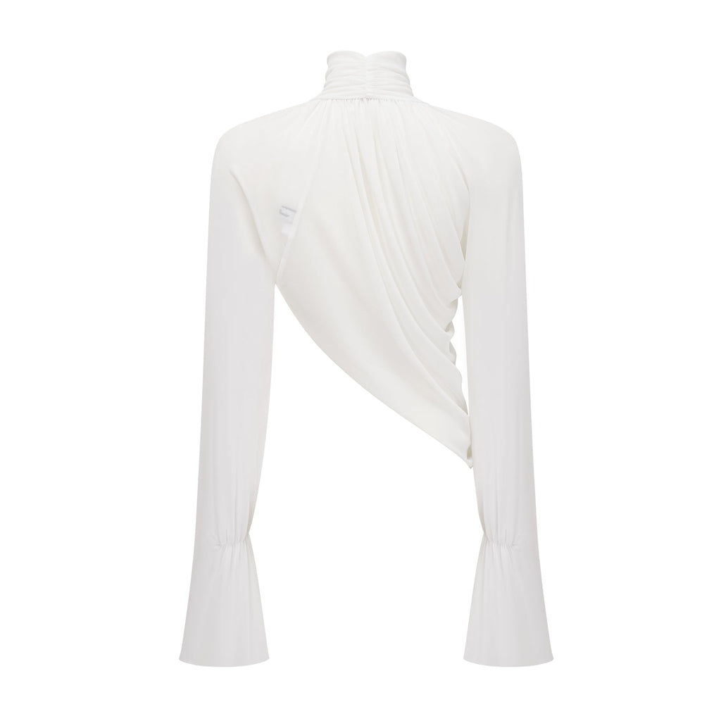 Giuseppina White High Neck Cut-Out Top & Skirt Set