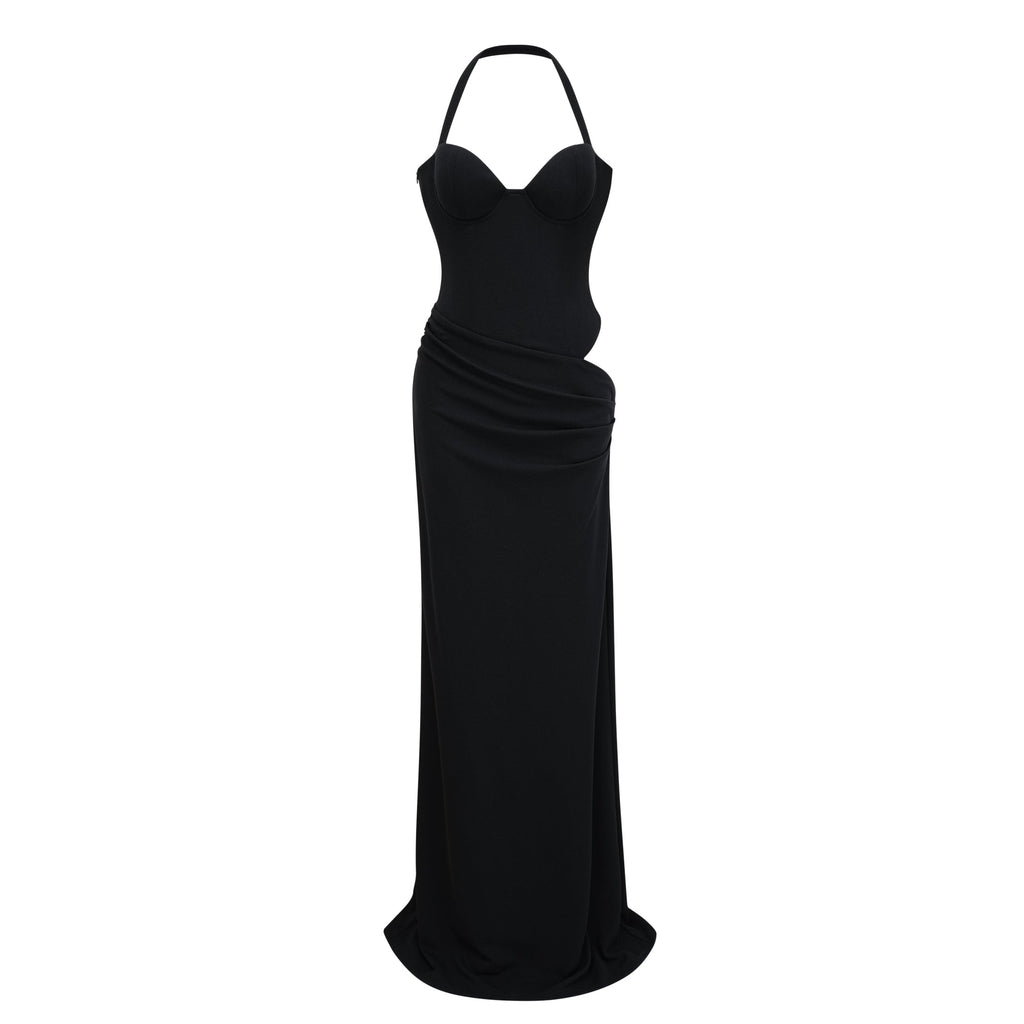 Kaelin Black Halterneck Cut Out  Maxi Dress (Final Sale-US Only)