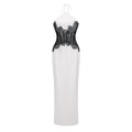 Vestido largo blanco Mirabeau Bridal con encaje y recortes, diseño maxi y elegante para bodas o ocasiones especiales