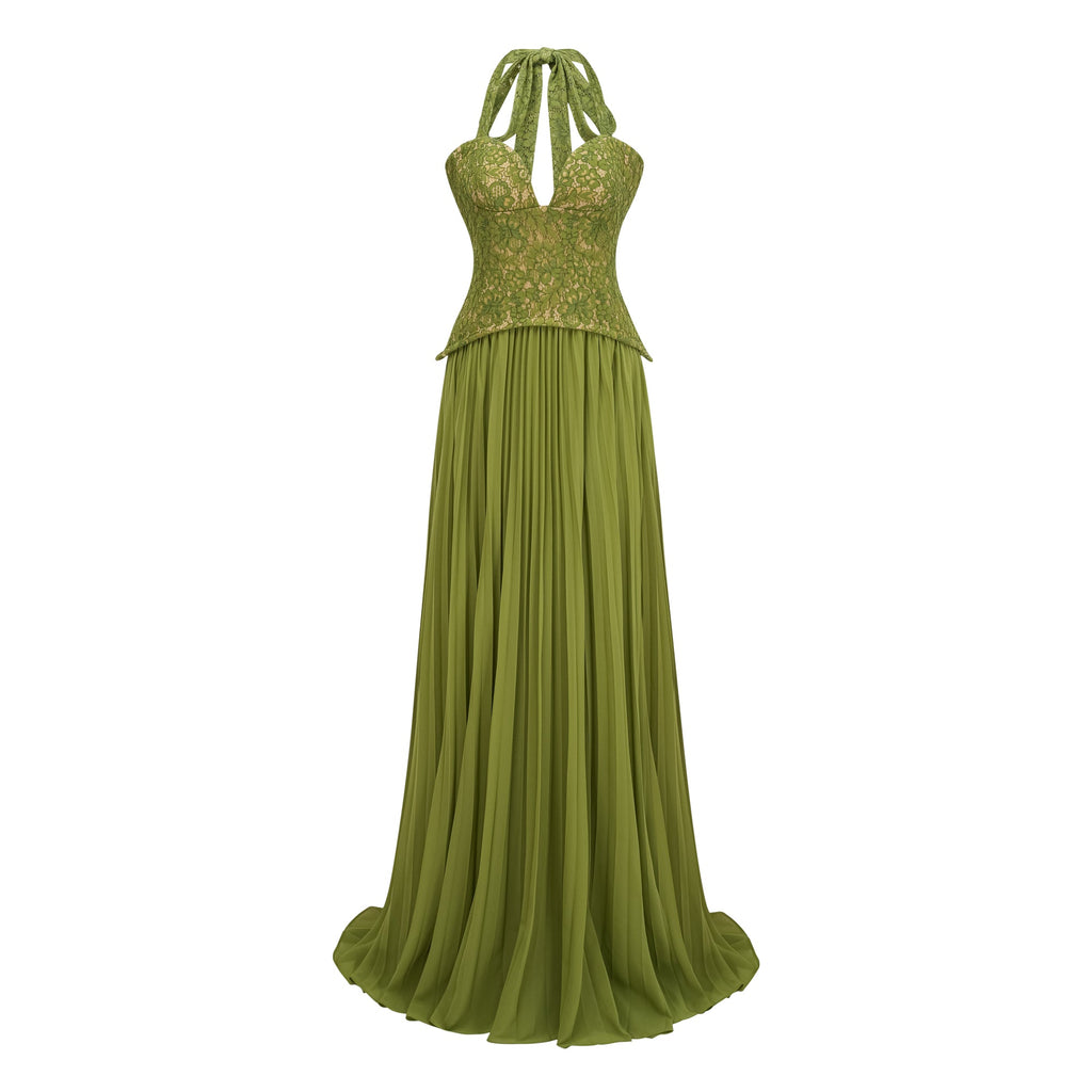 Vestido de novia Ronja Emerald con corsé y falda larga, en color verde esmeralda, con detalles elegantes y diseño sofisticado.