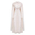 Hege Cream Glossy Ruched Cape Maxi Dress (Final Sale-US Only)