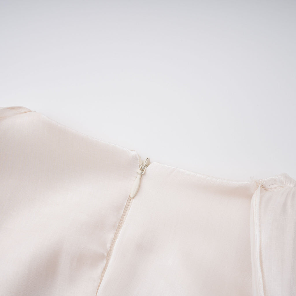 Hege Cream Glossy Ruched Cape Maxi Dress (Final Sale-US Only)