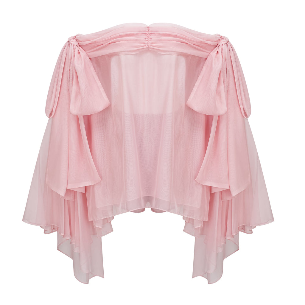 Vestido mini Avril rosa con lazo drapeado, estilo elegante, para ocasiones especiales, en color rosa y diseño ajustado.