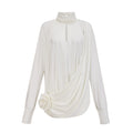 Vestido mini de flores falsas Maeva en blanco con fruncido, estilo elegante y femenino, para ocasiones especiales.