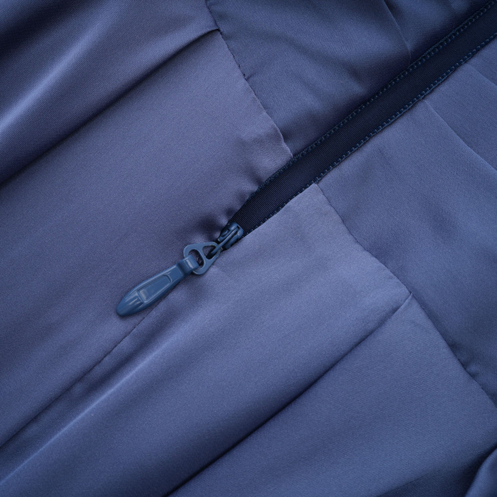 Angelína Blue Diagonal Pleated Gathered Maxi Gown
