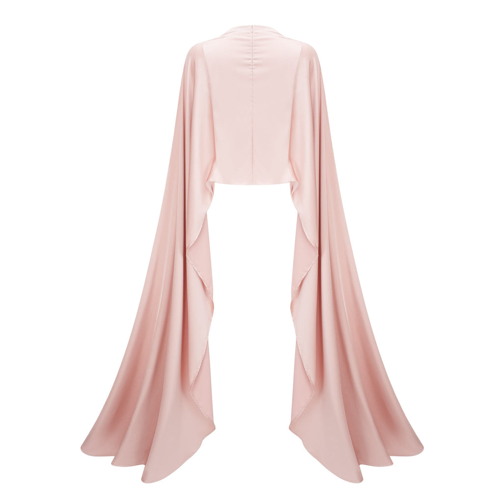 Everleigh Champagne Satin Top & Skirt Set With Cape Detail