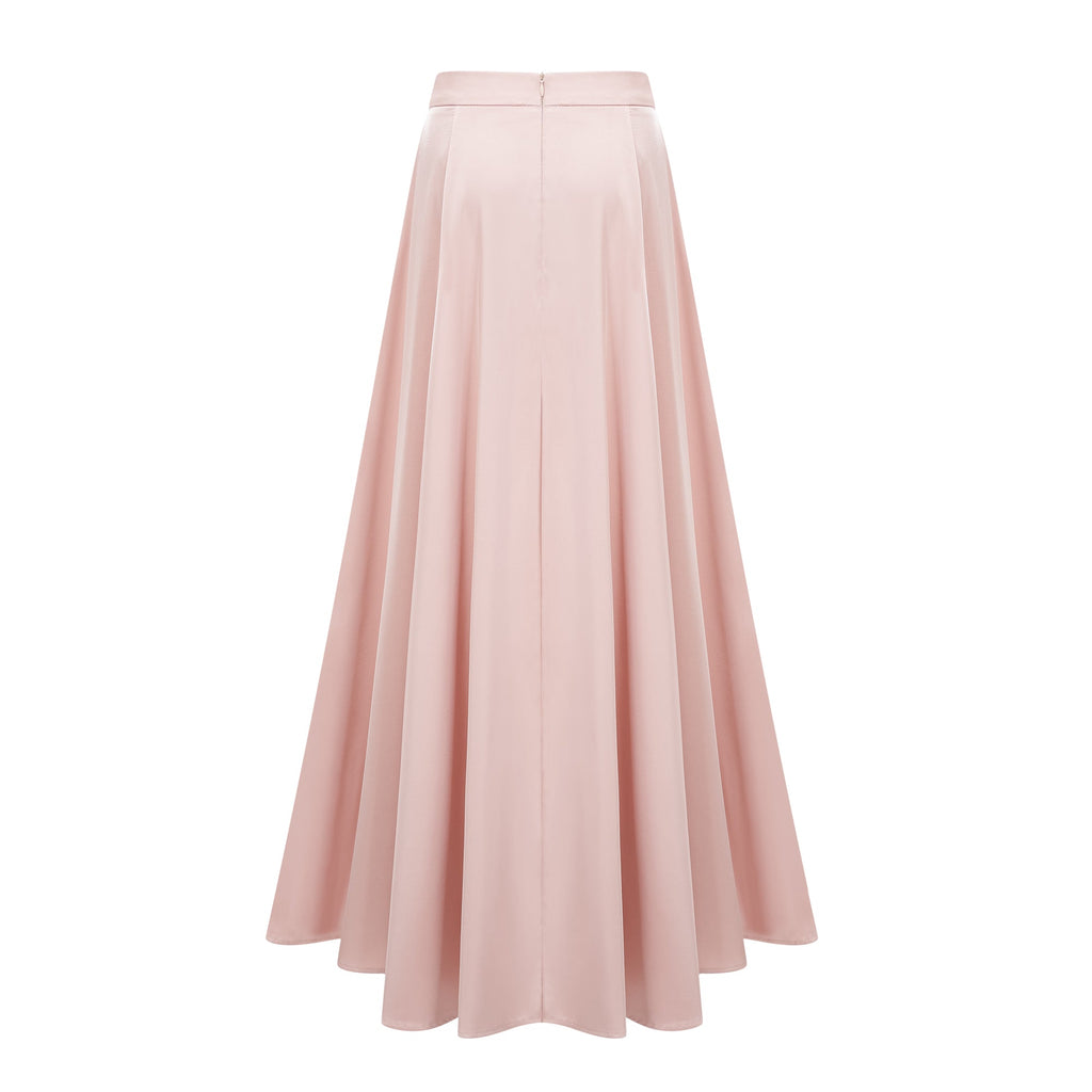 Everleigh Champagne Satin Top & Skirt Set With Cape Detail