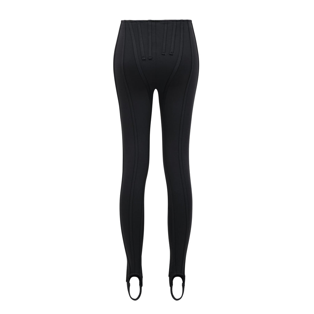 Leggings negros Bridal Cordelia con costuras decorativas en las piernas, ajustados y de tela suave.