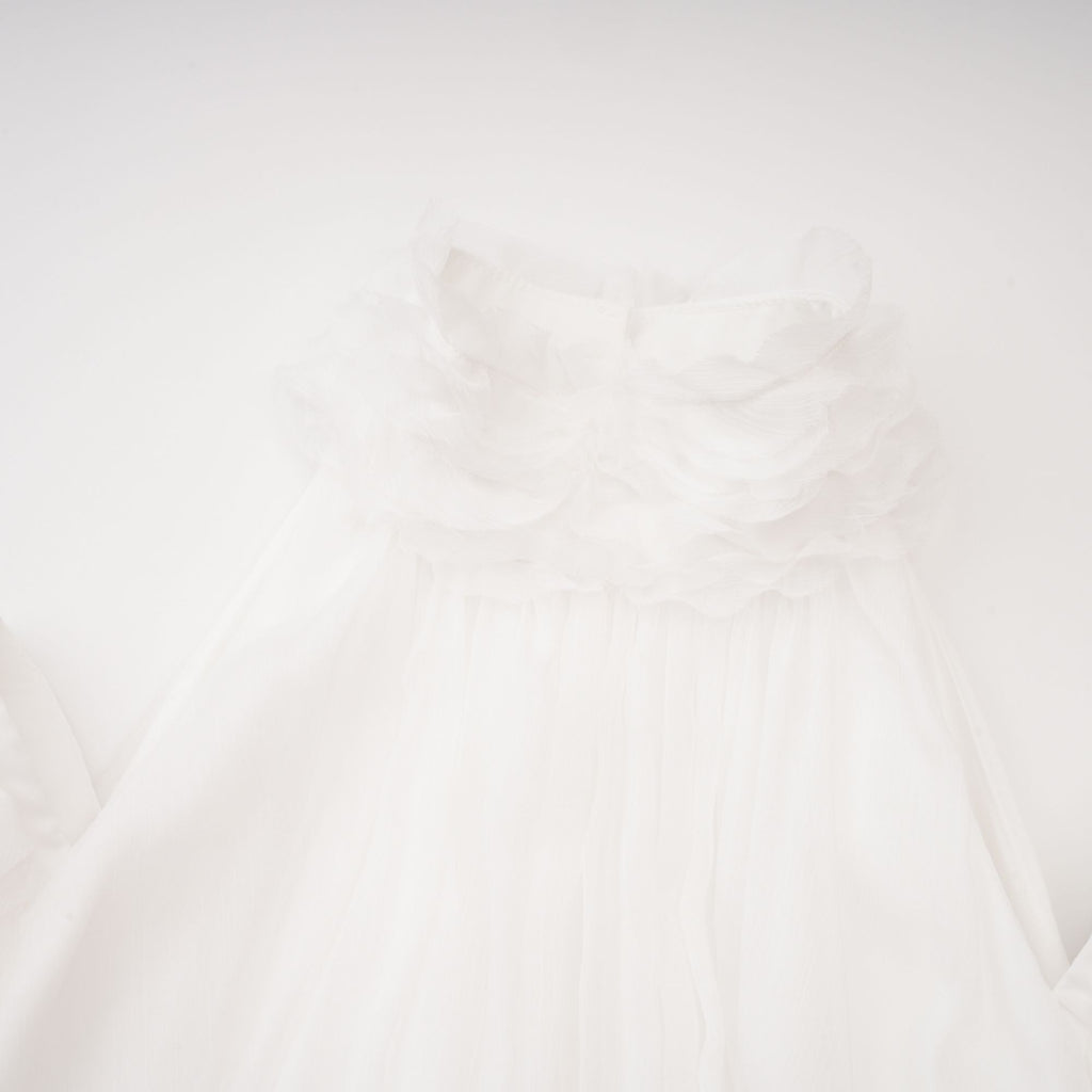 Vestido mini asimétrico blanco Déotille con fruncido y diseño elegante, ideal para ocasiones especiales.