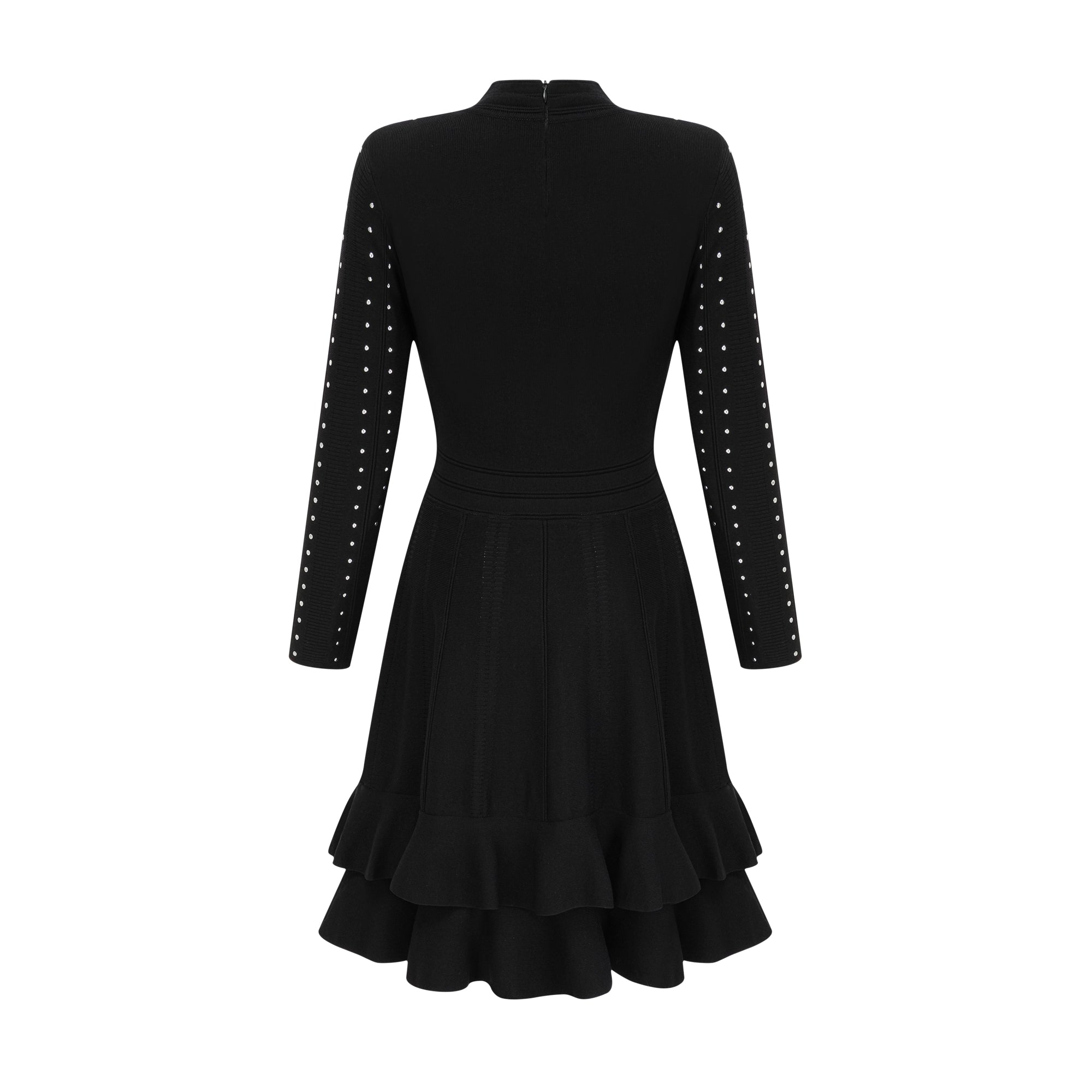 Fabienne Black Embellished Ruffled Knit Mini Dress (Final Sale-US Only)