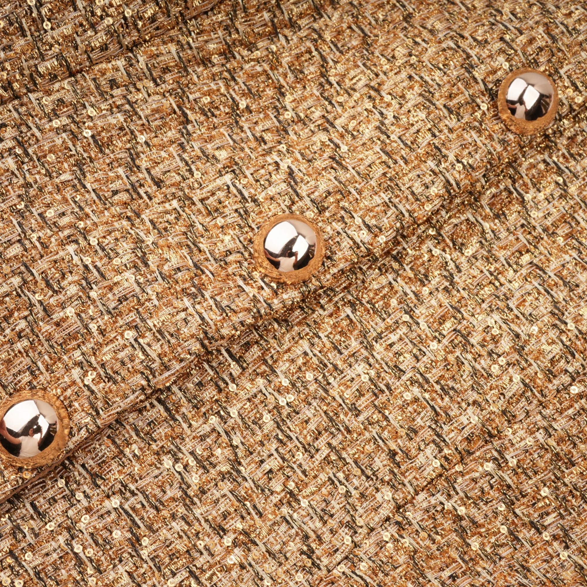 Chaqueta de tweed dorada con lentejuelas Clothilde de Final Sale, vista frontal, detalles brillantes y textura elegante.