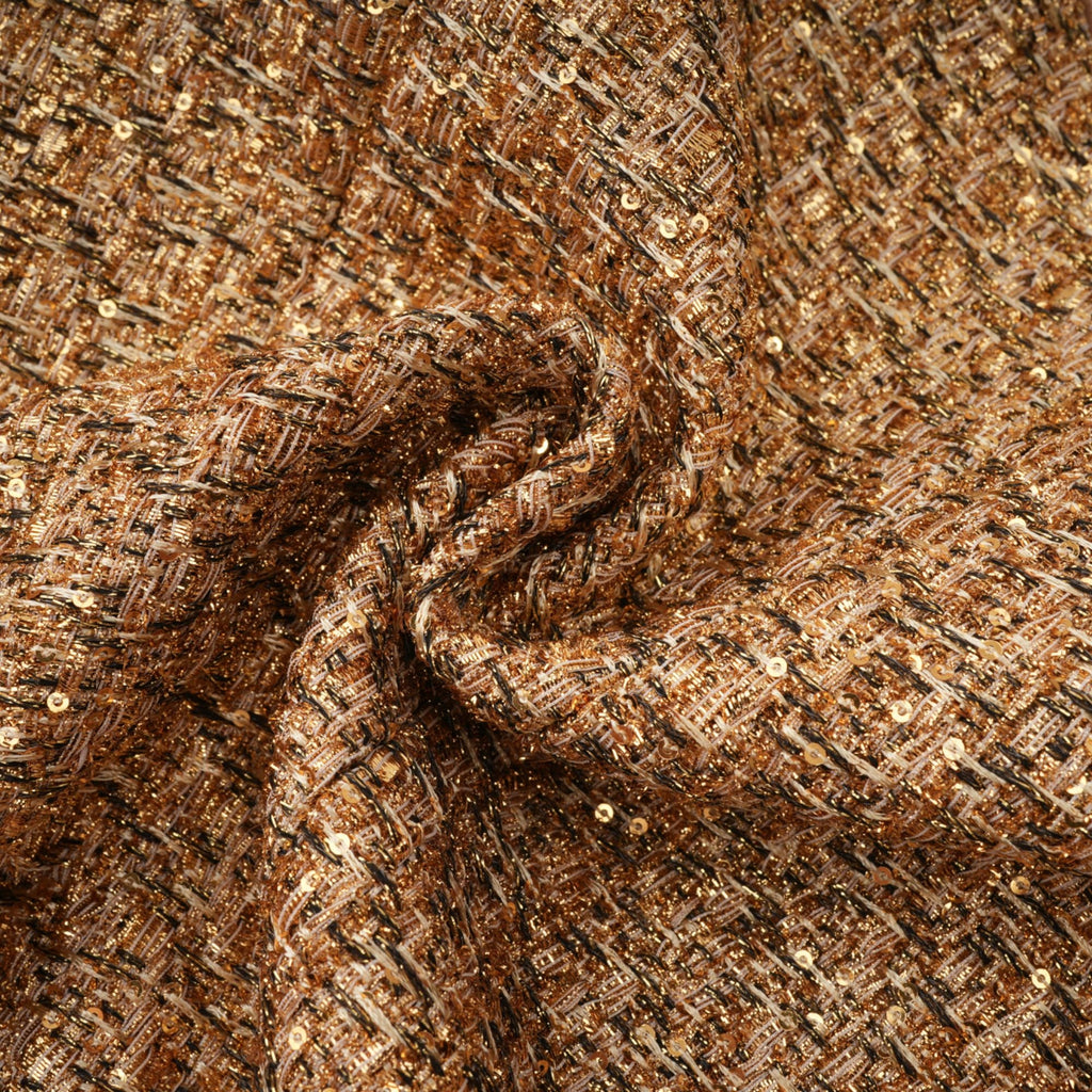Chaqueta de tweed dorado con lentejuelas Clothilde de Final Sale, vista frontal con detalles brillantes y textura de tela.