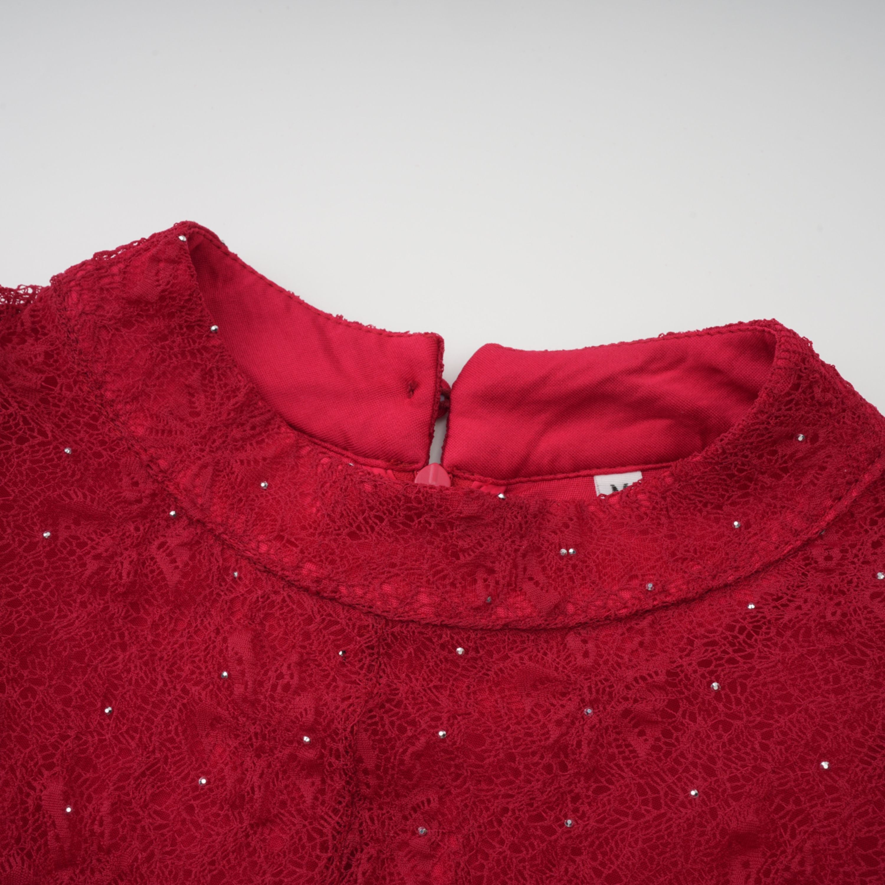 Justyna Red Rhinestone Guipure Lace Maxi Dress  (Final Sale-US Only)