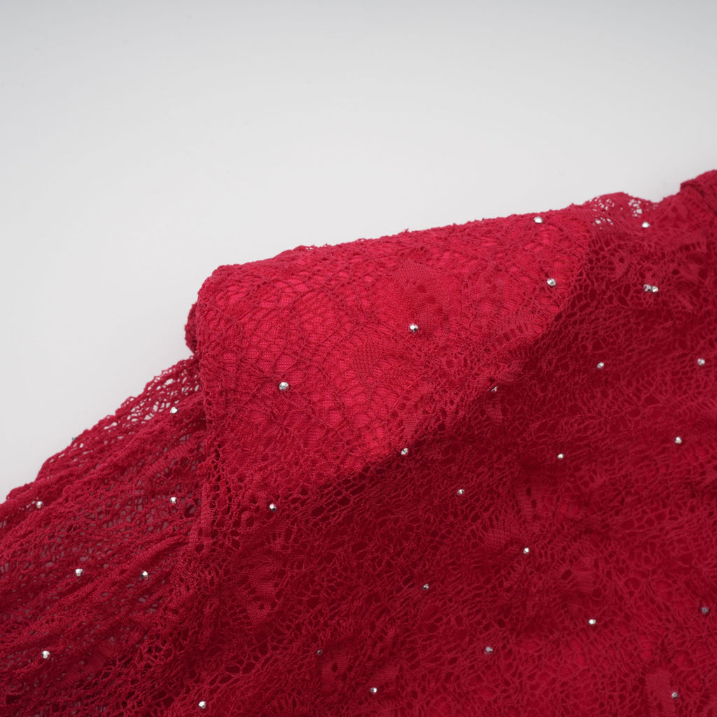 Justyna Red Rhinestone Guipure Lace Maxi Dress  (Final Sale-US Only)