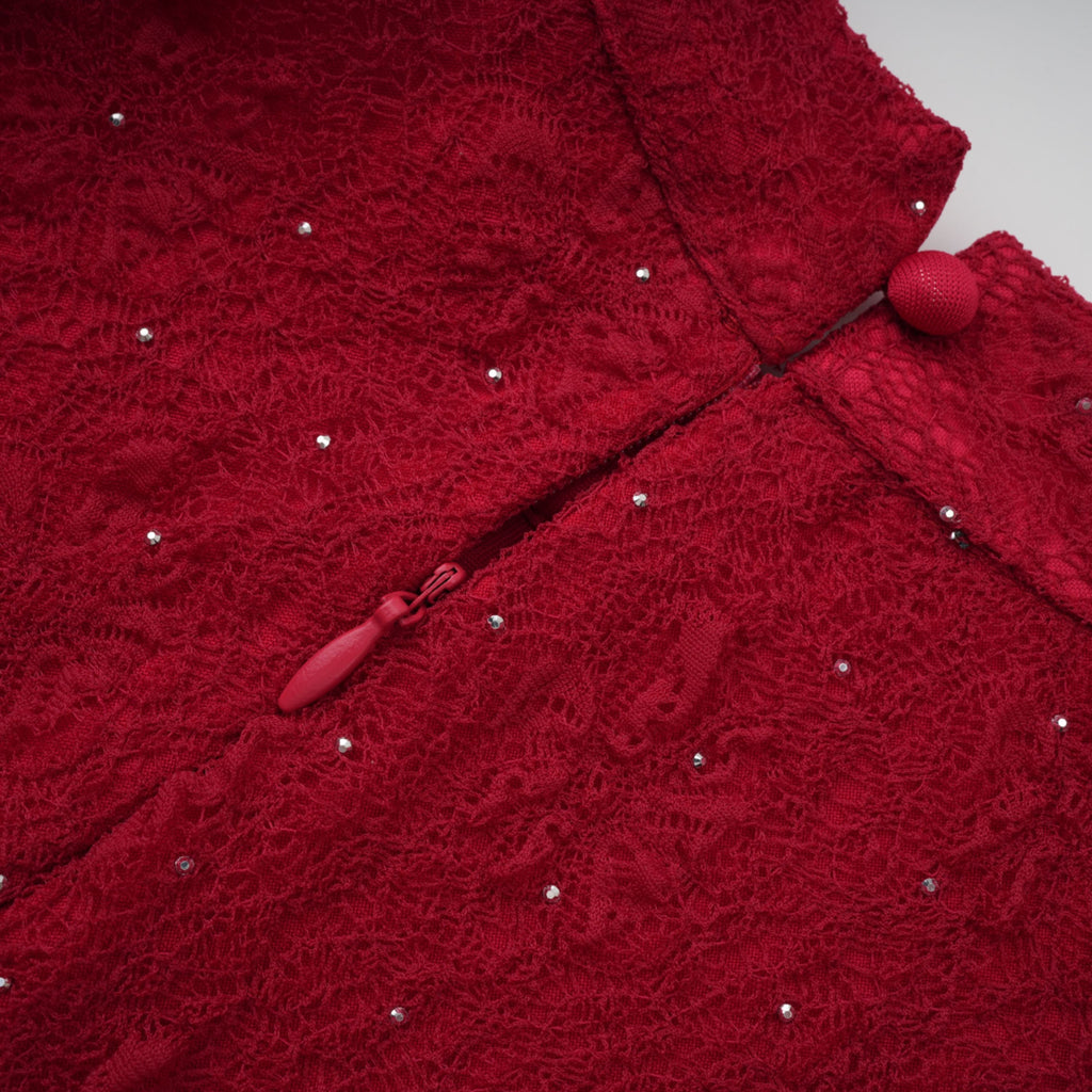 Justyna Red Rhinestone Guipure Lace Maxi Dress  (Final Sale-US Only)
