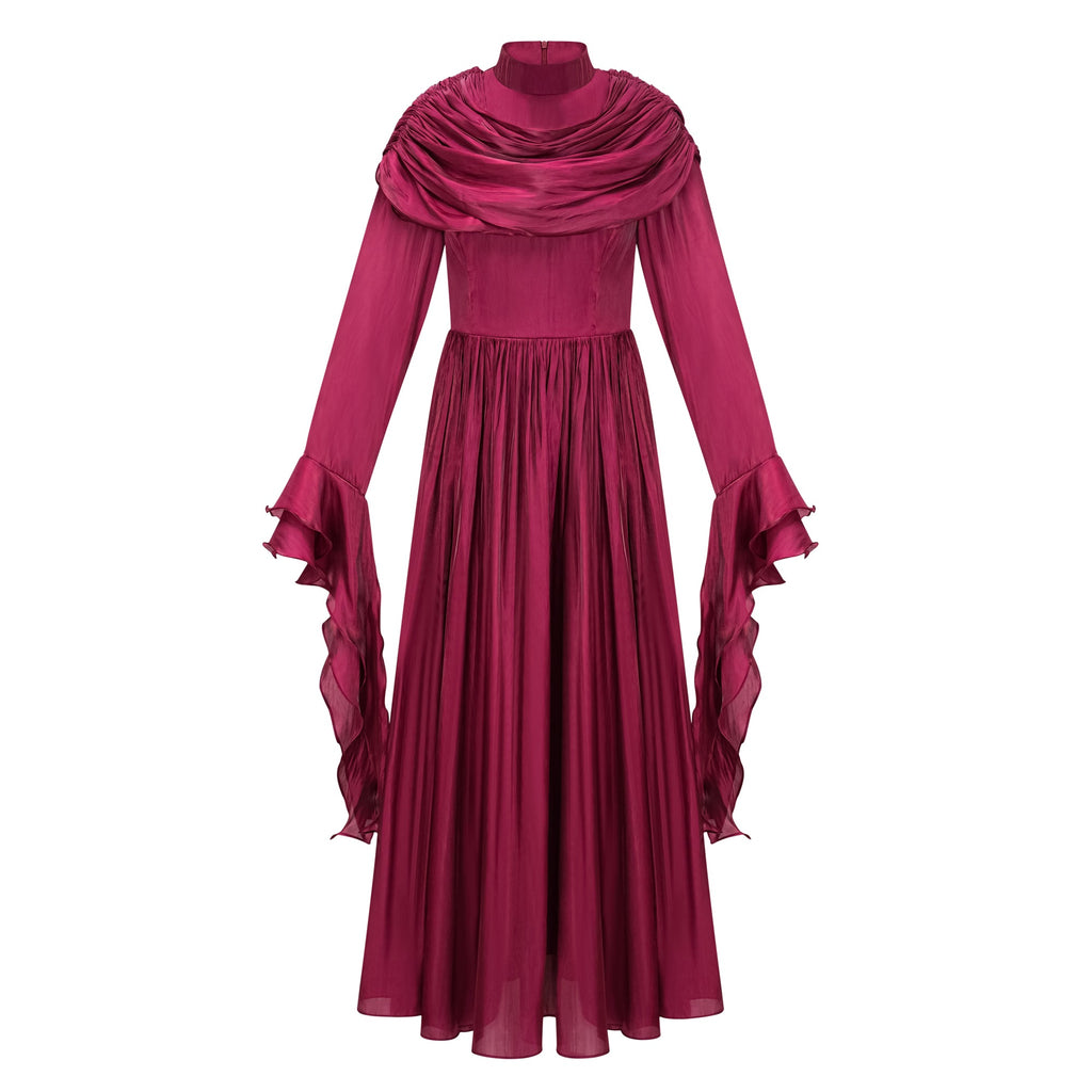 Danuta Burgundy Ruched Pleated Maxi Dress (Final Sale-US Only)