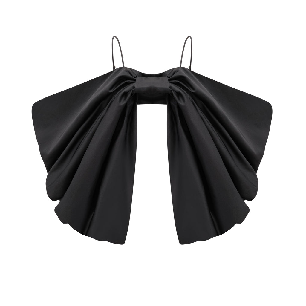 Solène bowknot scoop-back top in Black