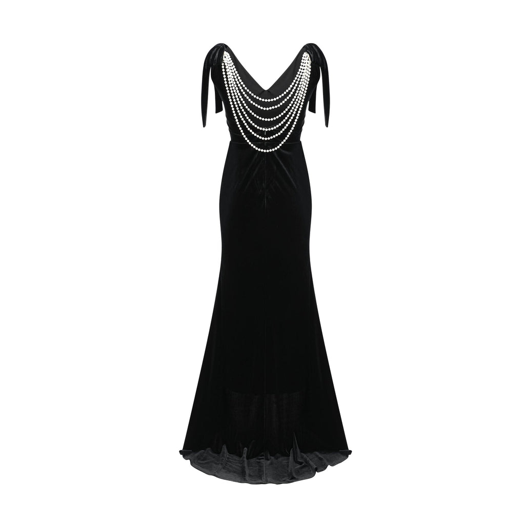Vestido largo de terciopelo con adornos Audrey, abierto en la espalda, de la marca Final Sale.