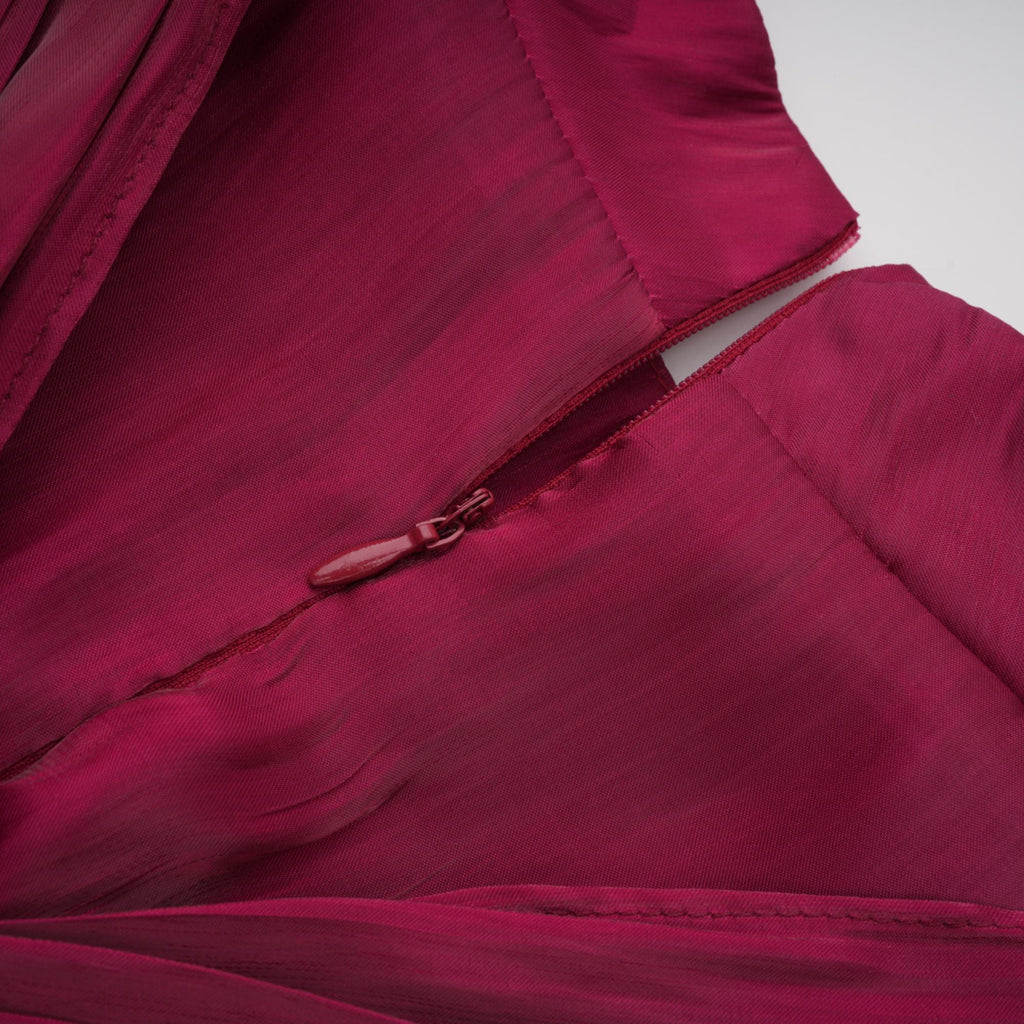 Danuta Burgundy Ruched Pleated Maxi Dress (Final Sale-US Only)
