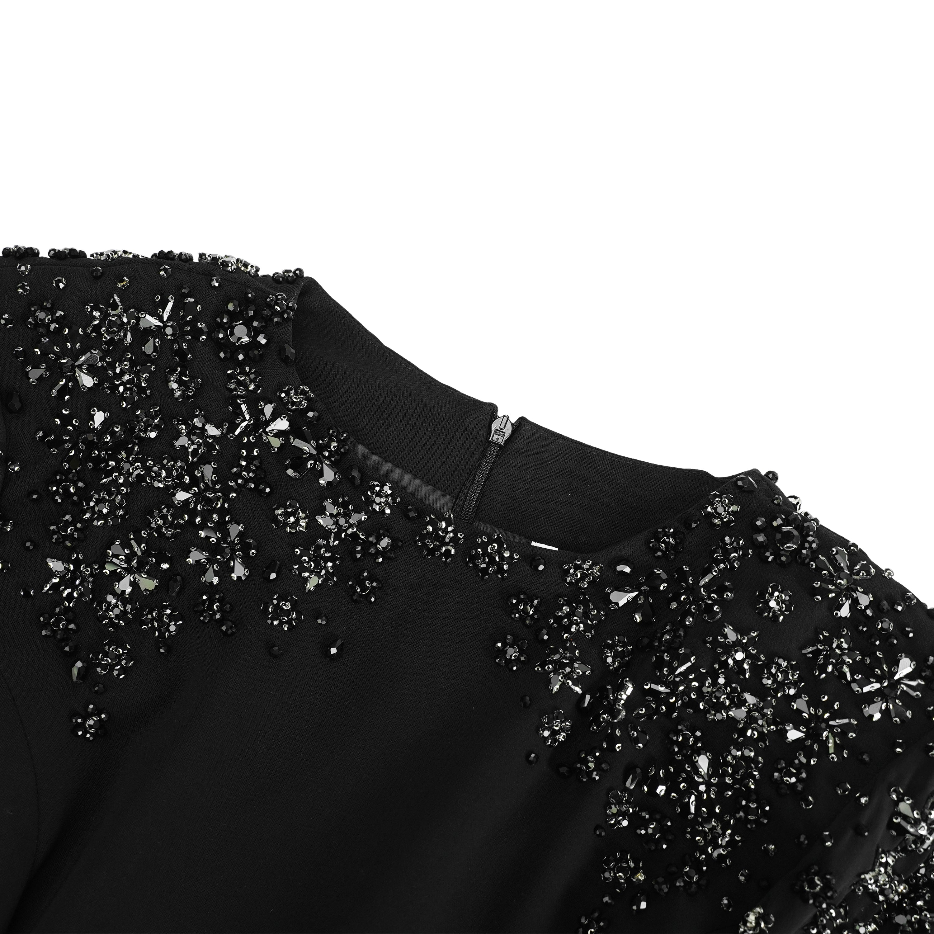 Vestido largo negro Yseult con adornos brillantes, vestido de noche elegante y formal con detalles sofisticados.