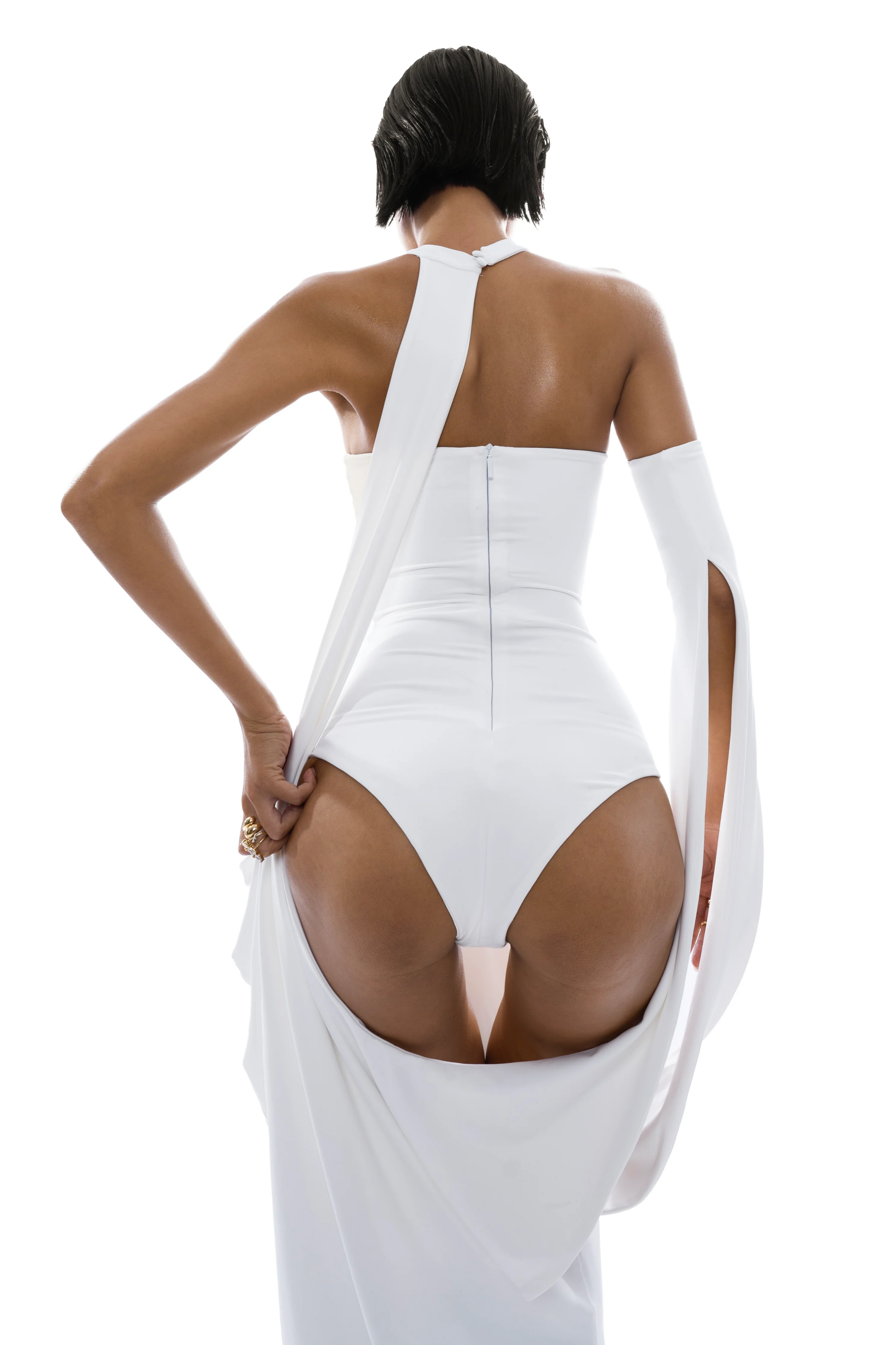 Elowen White Halter Neck Draped Maxi Dress