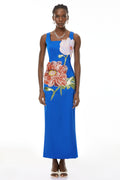Damaris Blue Floral Embroidered Maxi Dress