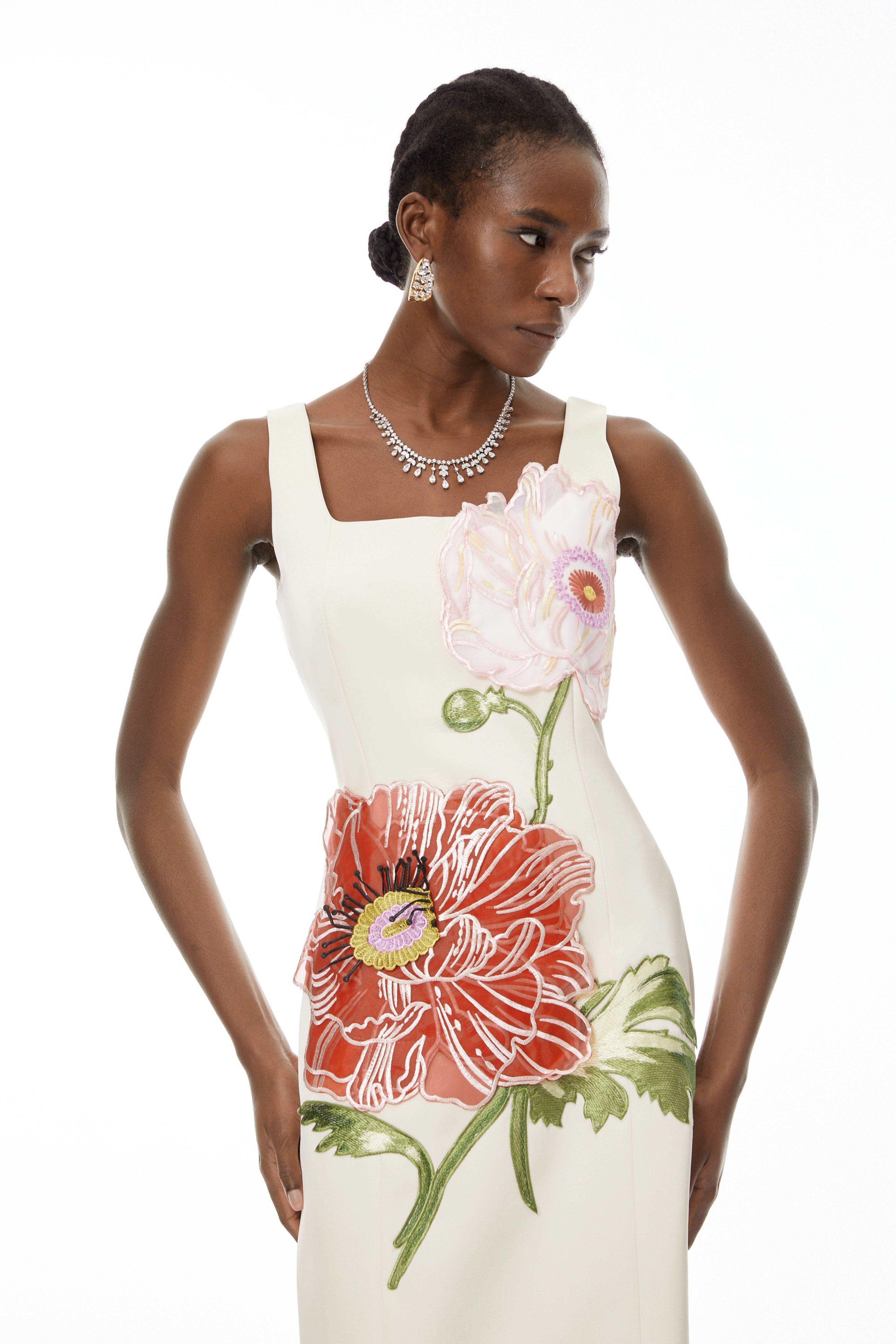 Damaris White Flora Embroidered Maxi Dress