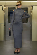 Daphne Grey Cable Knit Turtleneck Top & Skirt Set