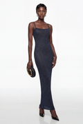 Vestido largo maxi de punto metálico azul oscuro de MRMelbourne, con un diseño elegante y ajustado.
