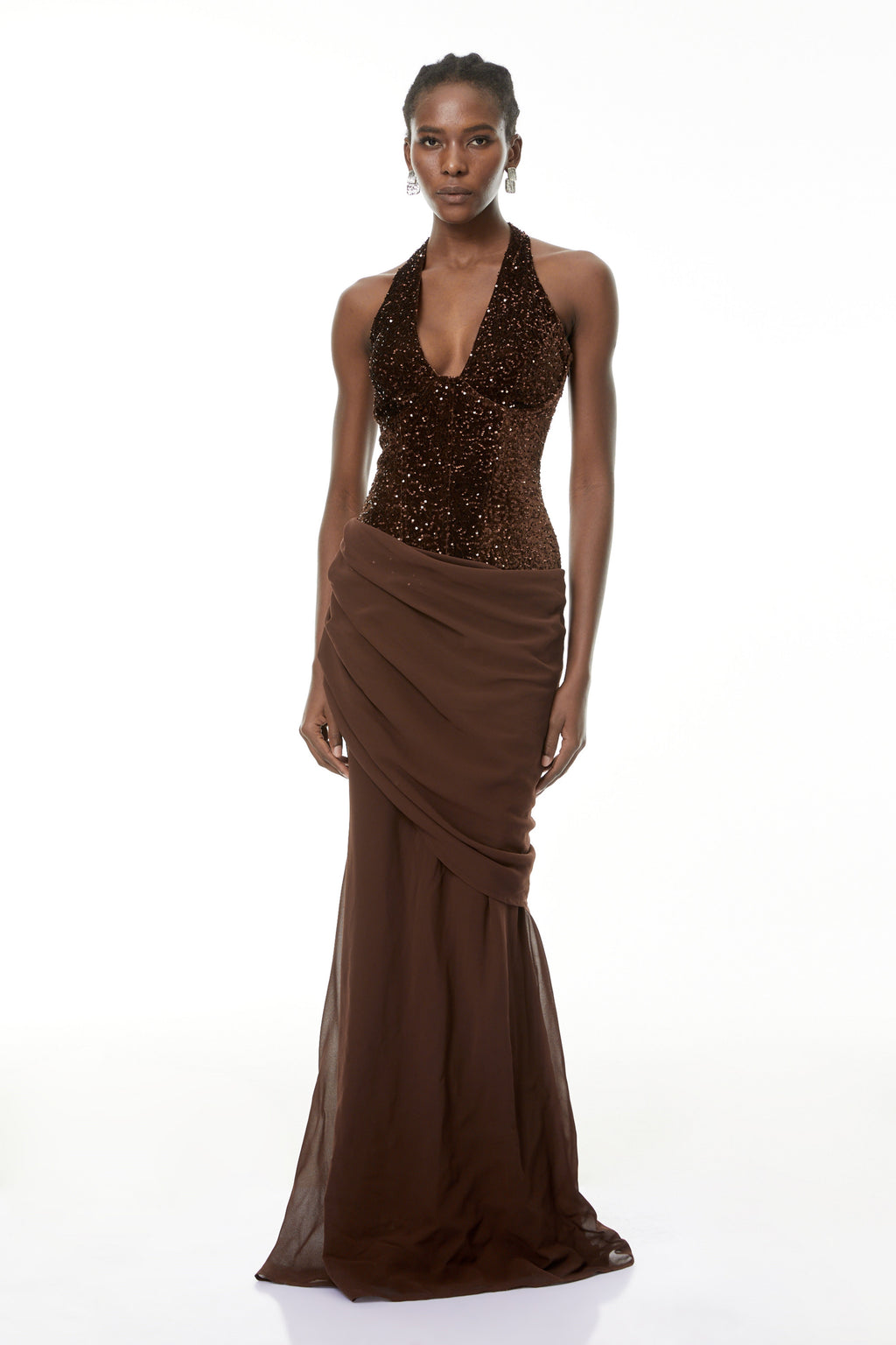 Emma Brown Halterneck Sequin Panel Maxi Gown