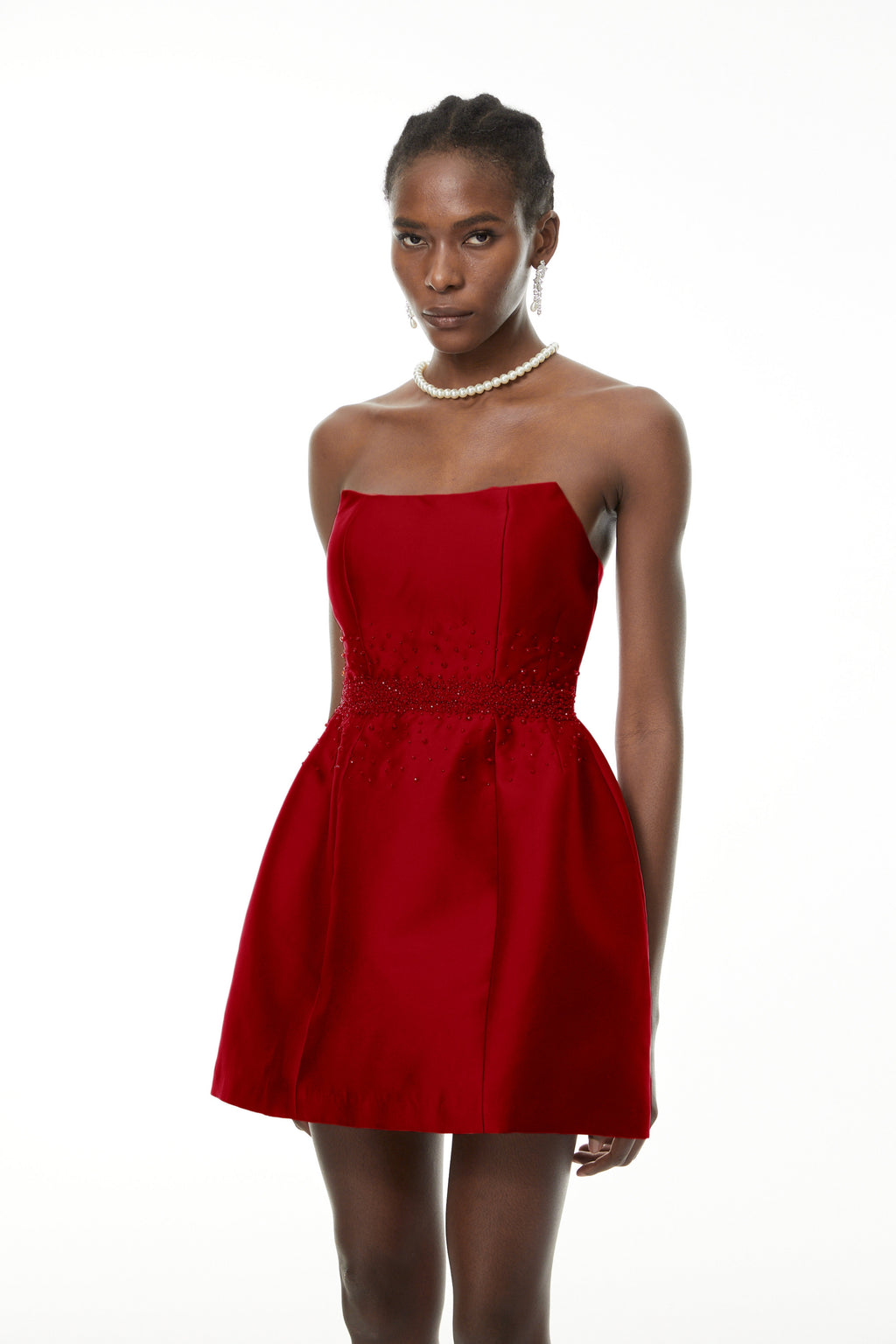 Eneko Red Bead Embellished Mini Dress