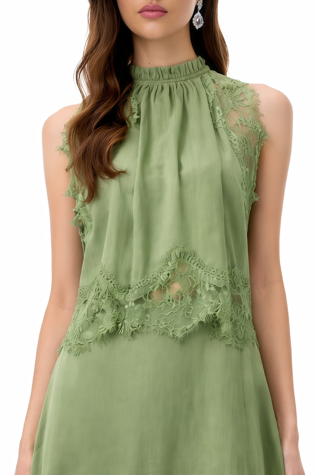 Conjunto de blusa y falda de encaje verde Florence Green de MRNewyork, con detalles delicados y elegante diseño.