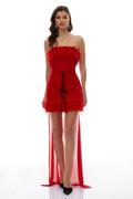 Genevieve Red Ruffled Lace Up Mini Dress