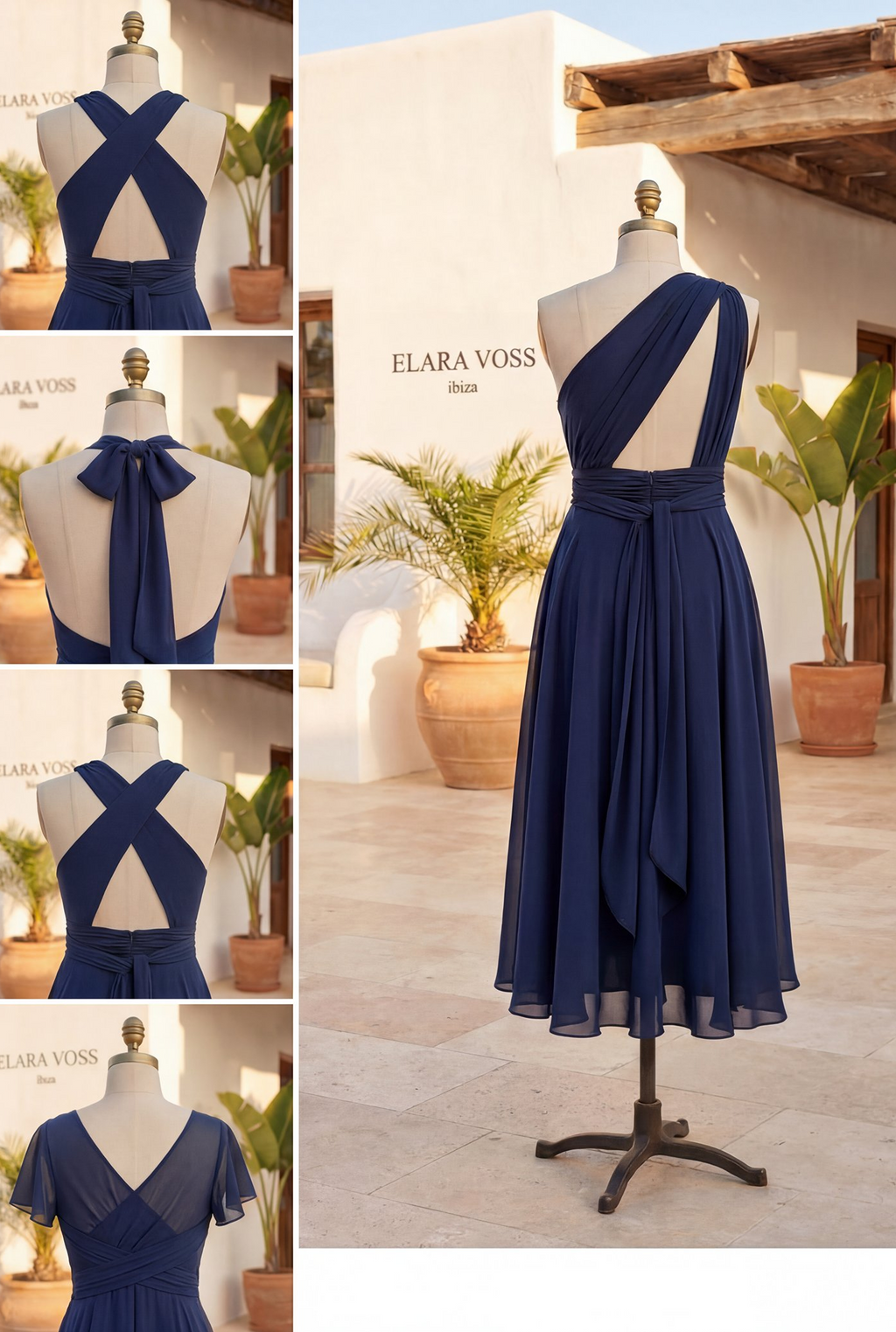 The Murano | Abito blu navy multiposizione con gonna asimmetrica