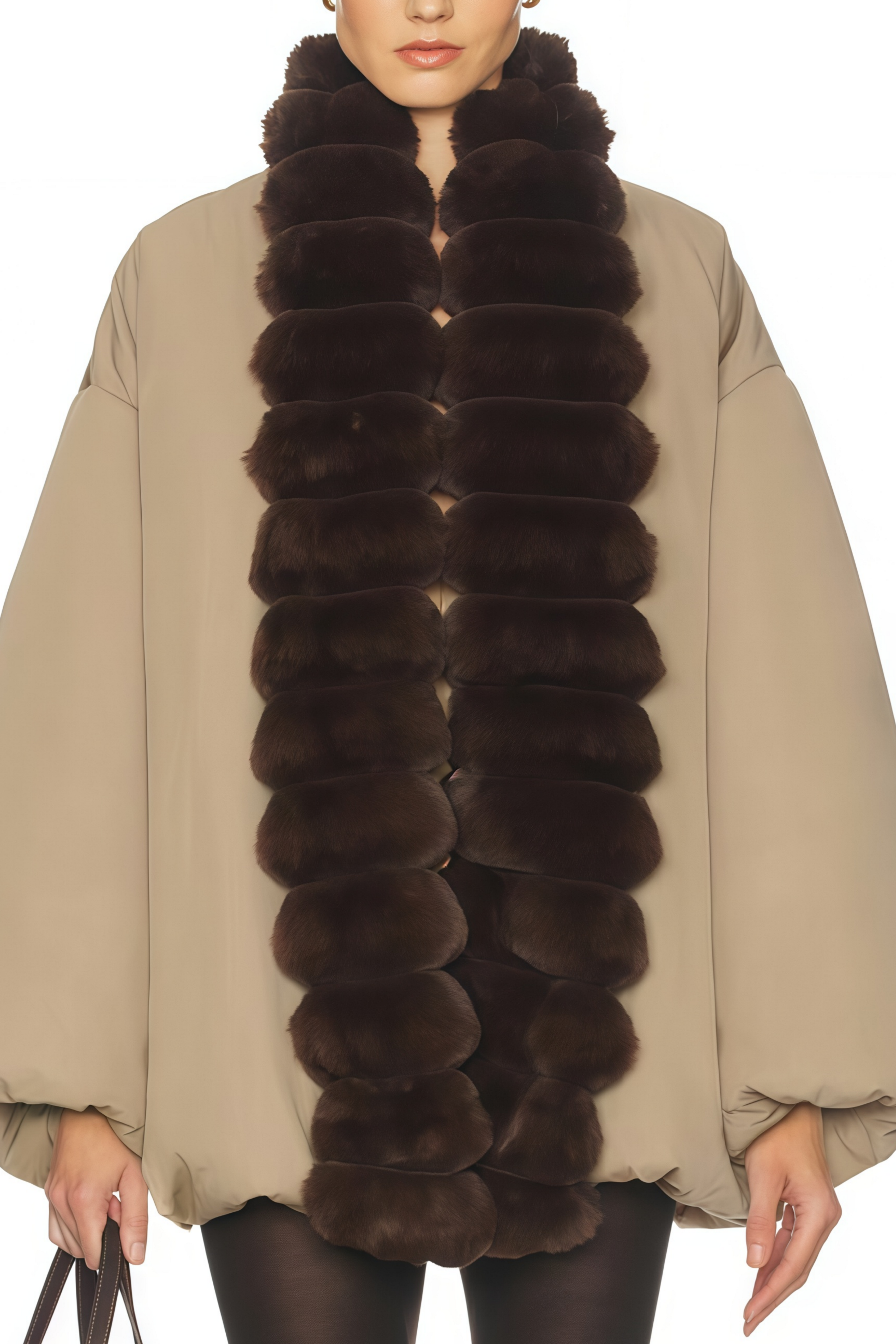 Chaqueta de plumas burbuja con borde de piel en color caqui de la marca Final Sale, estilo acolchado y con detalles de moda.