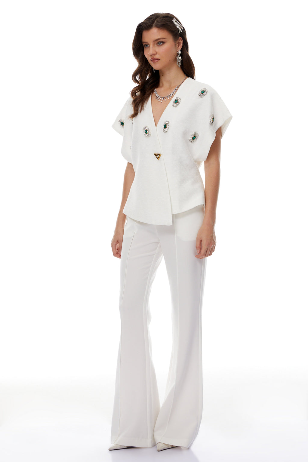 Ida White Crystal Embellished Asymmetrical Waistcoat