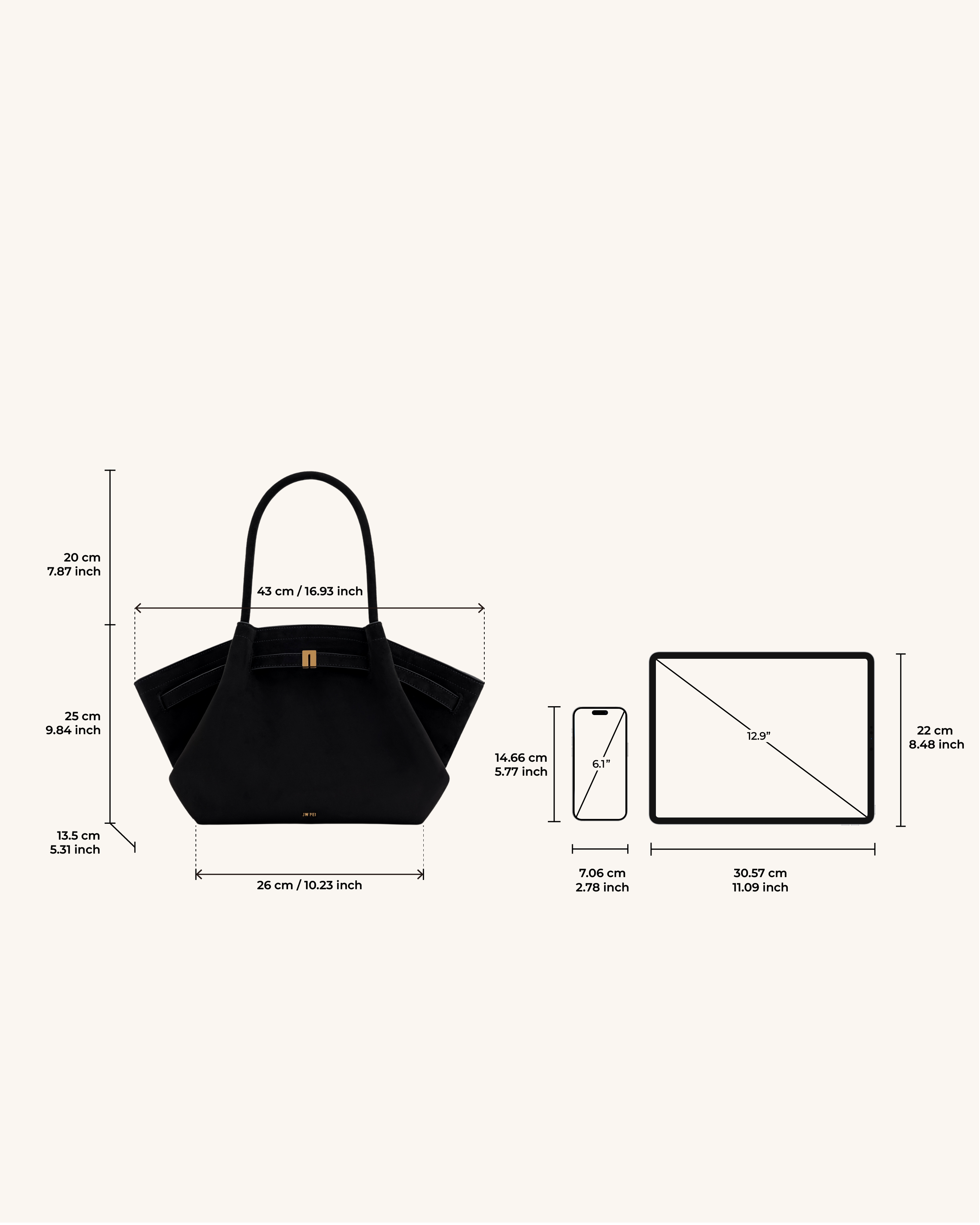 Bolso tote mediano JW PEI Hana en ante falso negro, con asas y diseño elegante para uso diario.
