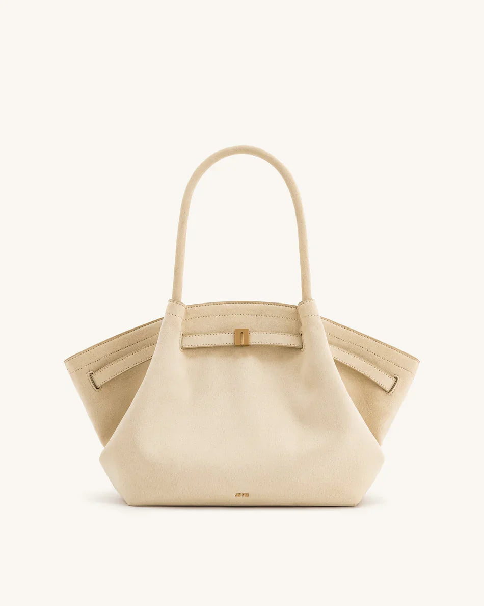 Hana Medium Synthetic Suede Tote Bag – Black - Angela Puerto