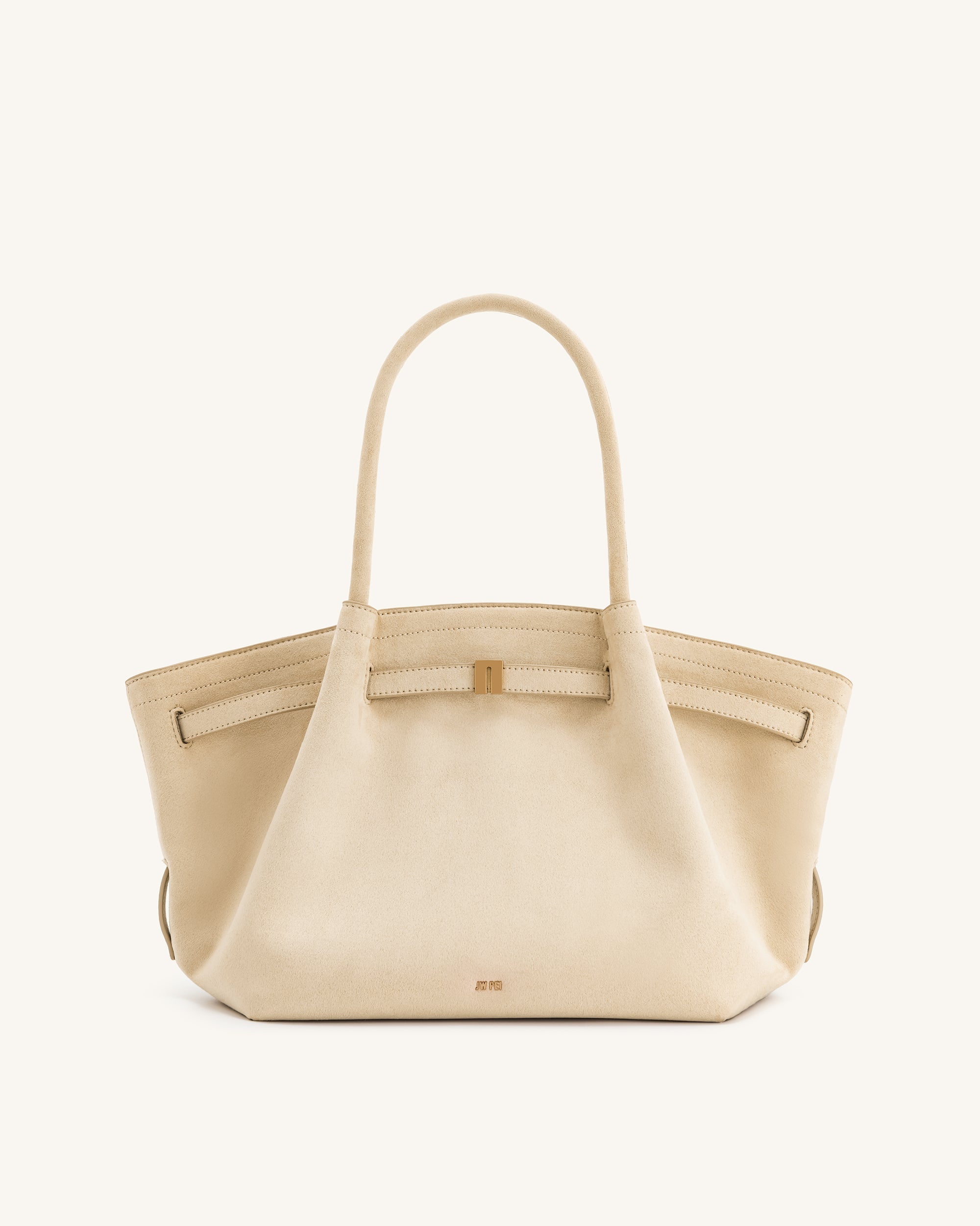 Bolso tote mediano JW PEI Hana en ante falso color blanco roto, con asas y diseño elegante para uso diario.