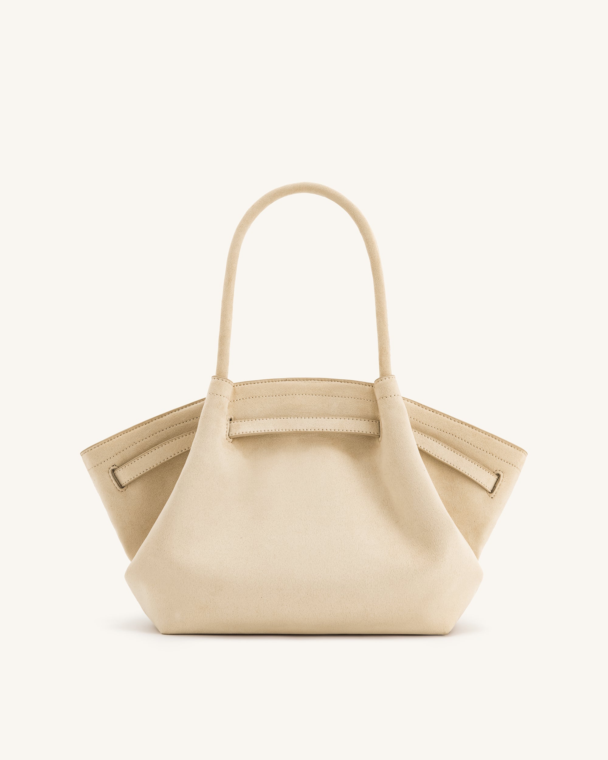 Bolso tote mediano JW PEI Hana de ante sintético color blanco apagado, vista frontal con asas y detalles suaves.