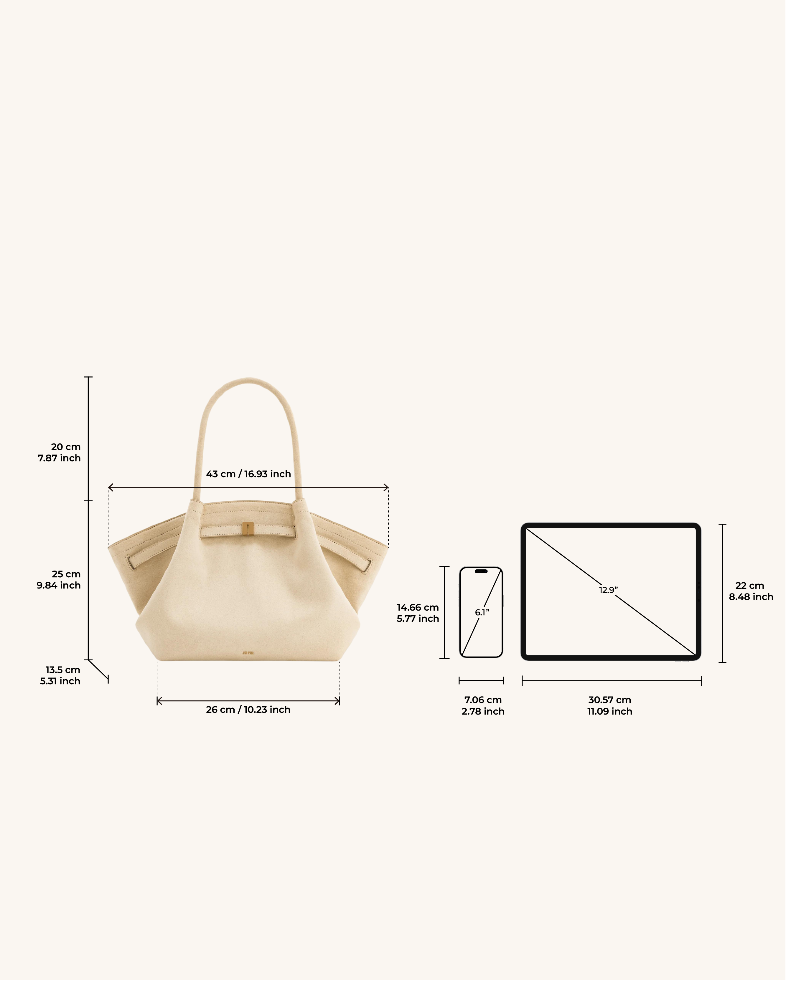 Bolsa tote mediana JW PEI Hana en ante sintético color blanco roto, con asas cortas y diseño elegante.