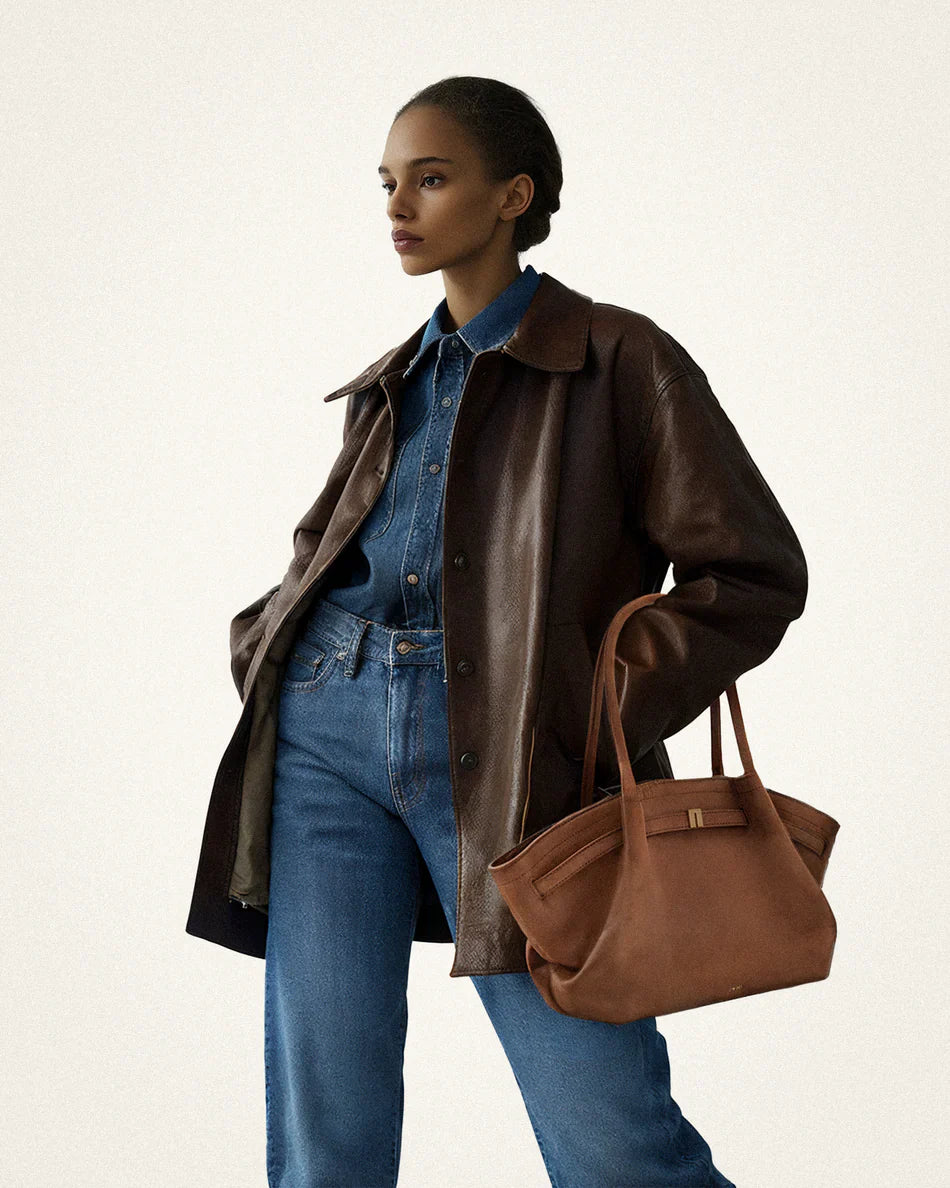 Hana Medium Synthetic Suede Tote Bag – Dark Olive Green - Angela Puerto