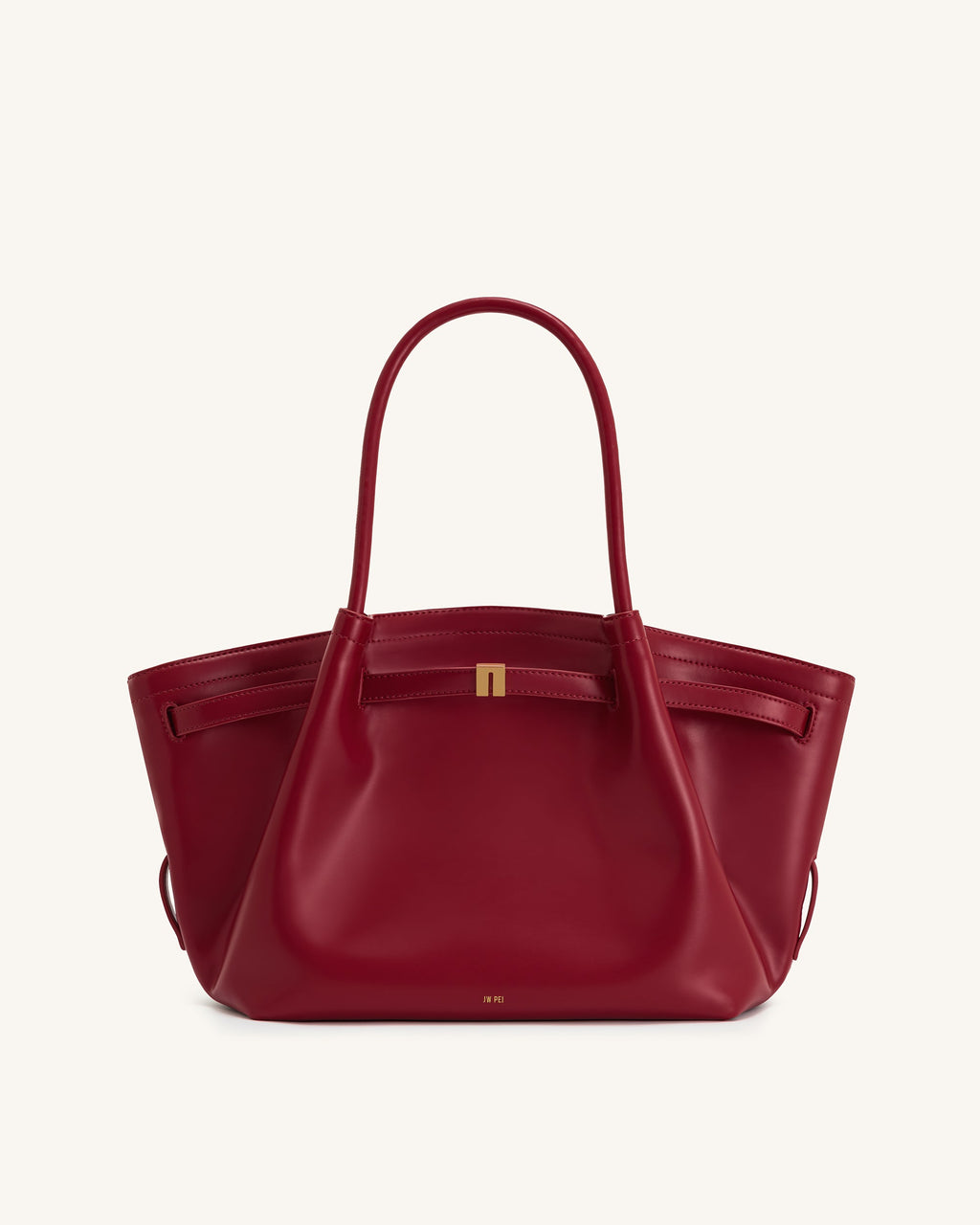 Bolso tote mediano Hana JW PEI en color claret, vista frontal mostrando asas y diseño moderno.