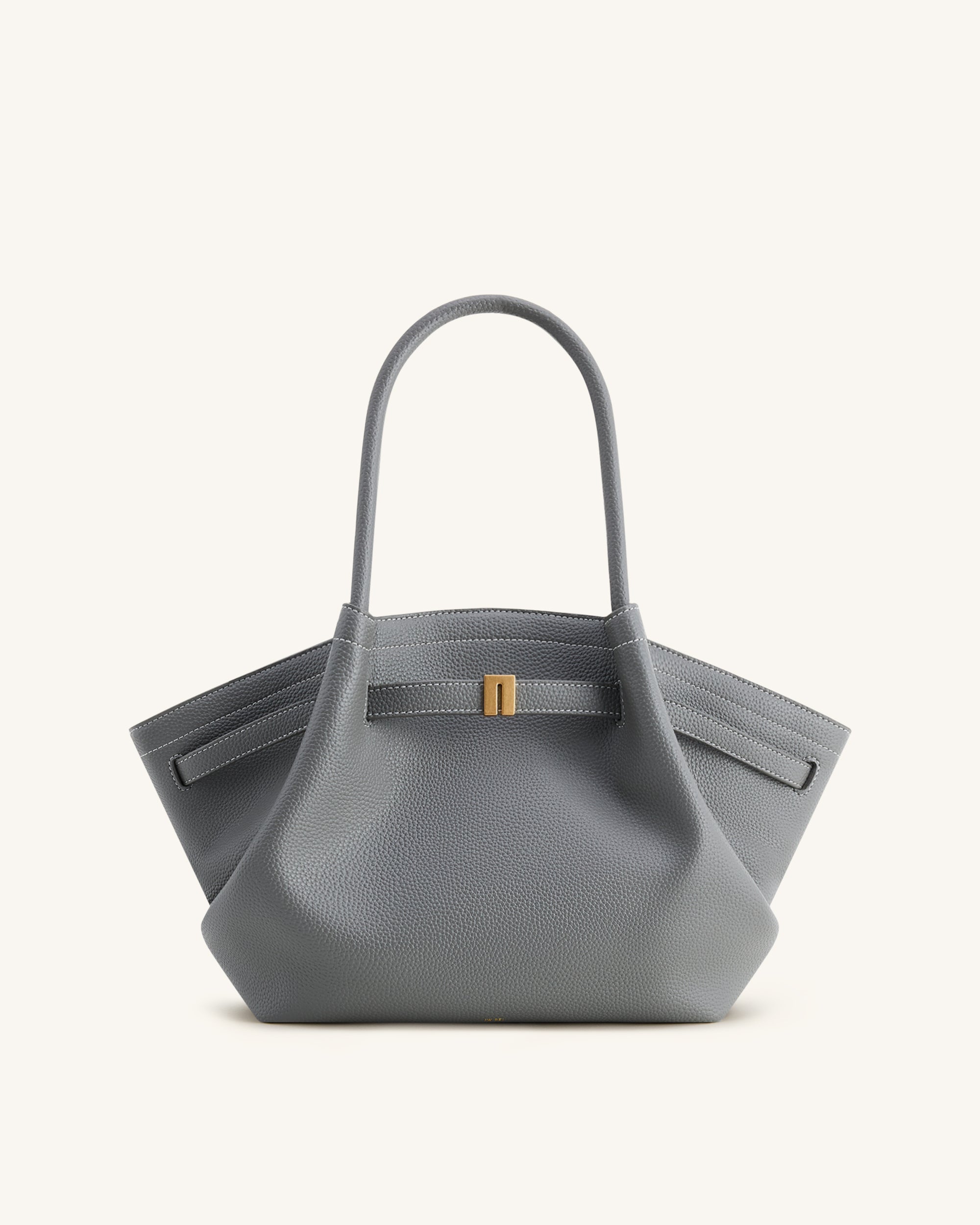 Bolso tote mediano JW PEI Hana en gris pizarra, vista frontal mostrando el diseño elegante y asa robusta.