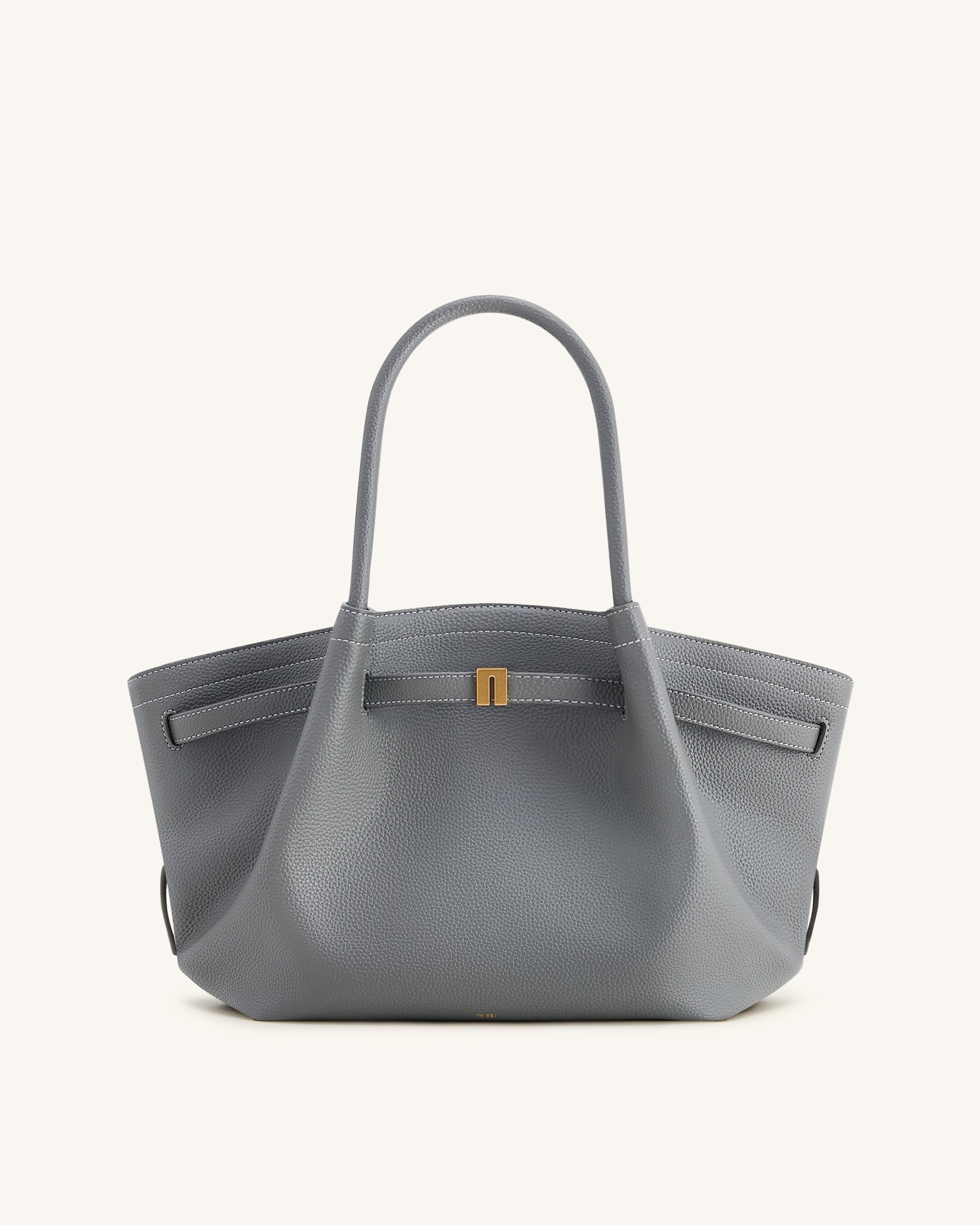 Bolso tote mediano JW PEI Hana en gris pizarra, vista frontal, con asas y diseño elegante para uso diario.