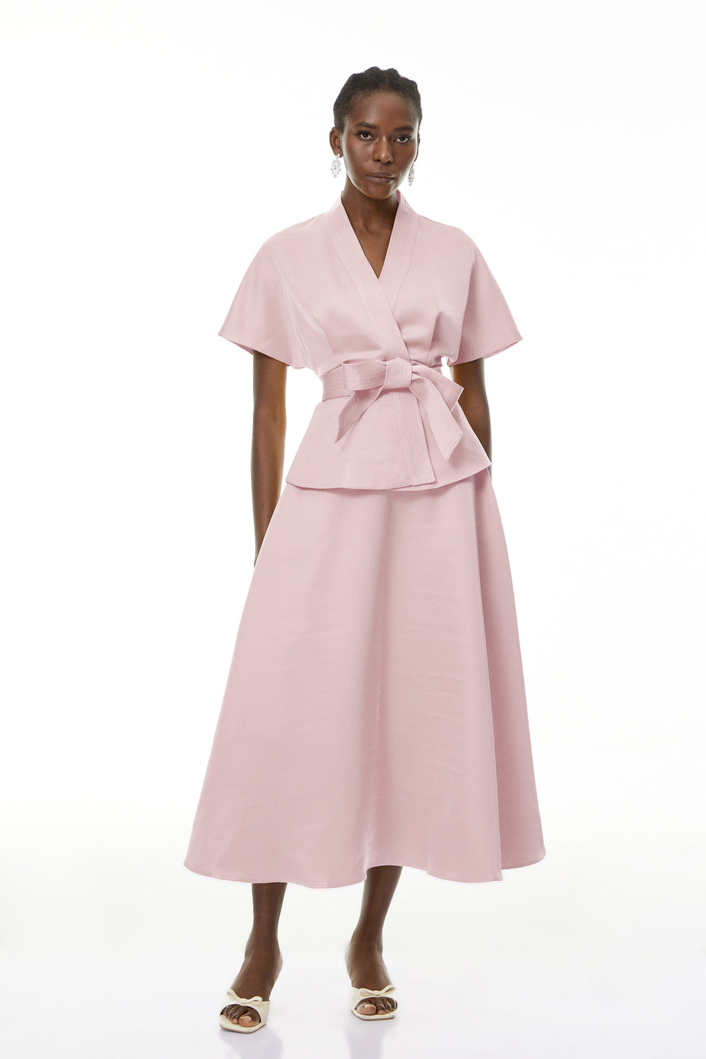 Johanna Pink Self-Tie Blouse & Skirt Set