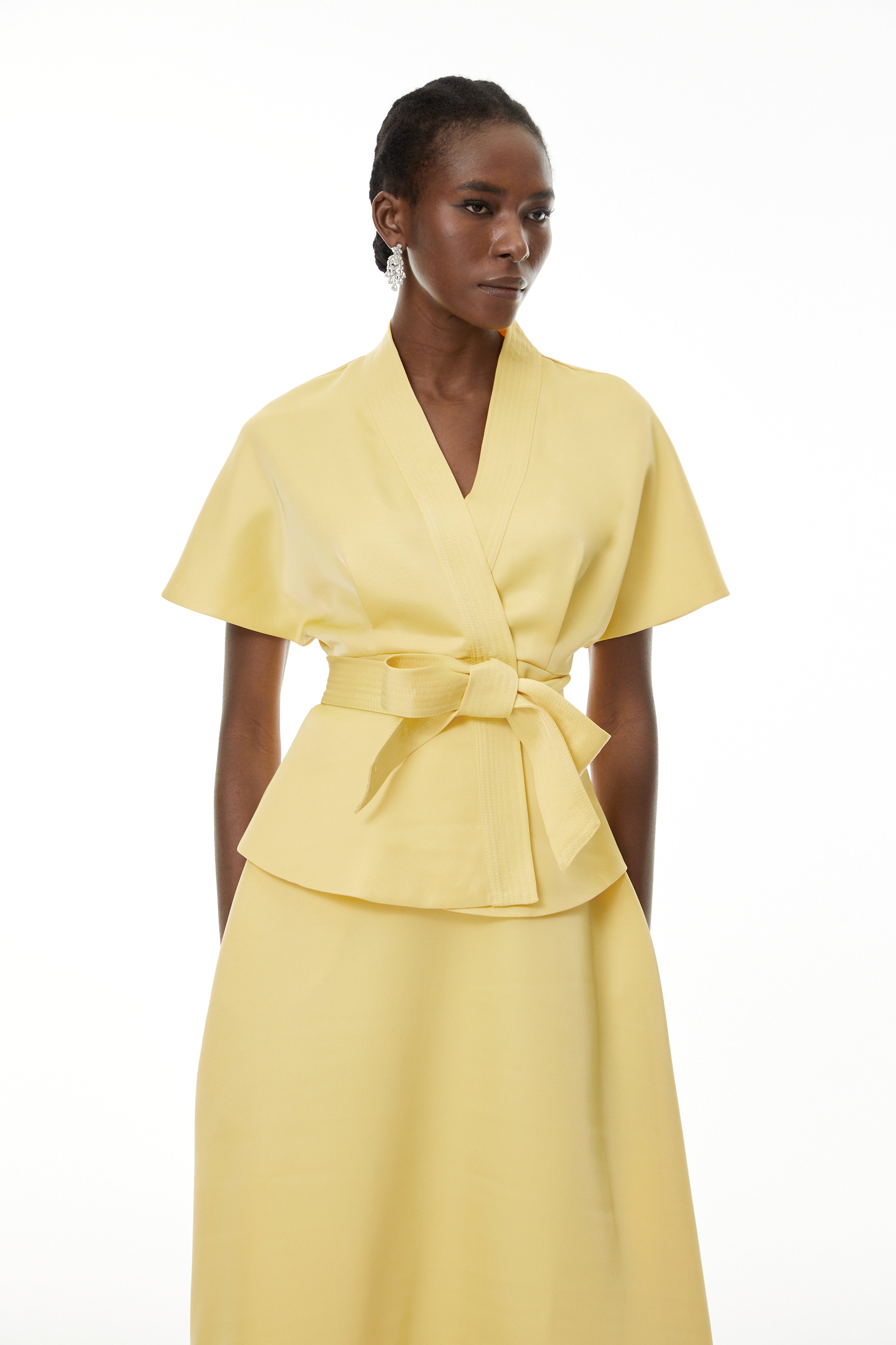 Johanna Yellow Self-Tie Blouse & Skirt Set