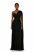 Katrin Black One Shoulder Ruched Maxi Dress